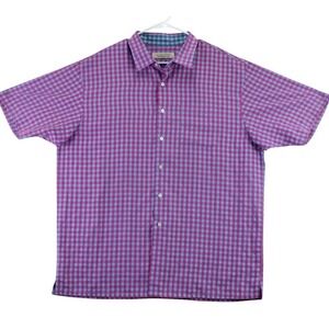 Island Republic Men's Plaid Button Up Shirt Short Sleeve XXL Magenta Blue‎